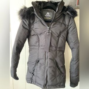 Storm Mountain black weatherproof parka with black faux fur trim size xs